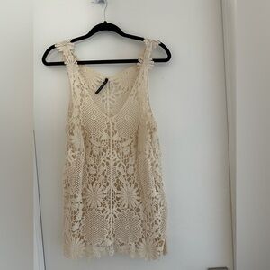 Cream Crochet Sleeveless Top